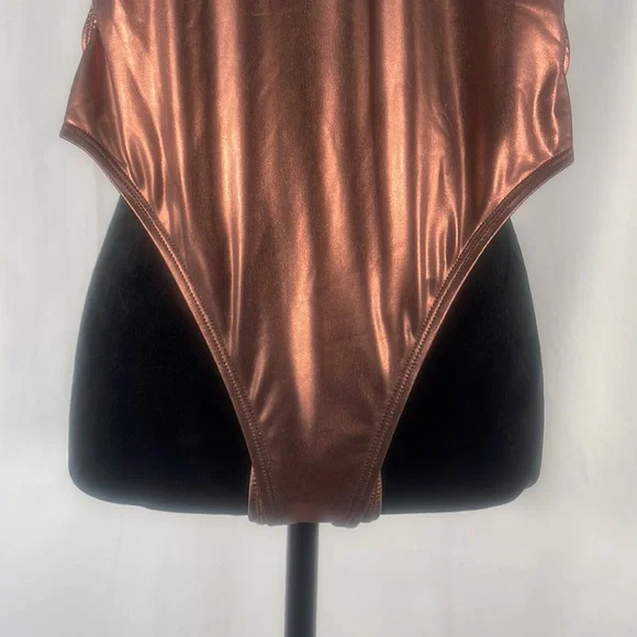Bronze golden brown, one piece metallic swimsuit,bathing suit size small - Picture 5 of 11